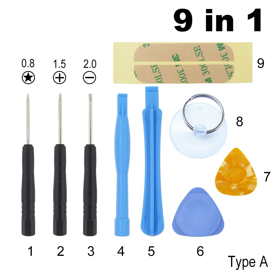 9 в 1 Набор инструментов для открытия инструмент для ремонта инструмента с Pentalobe фигурная отвертка для Apple iPhone 4 4G 4S 5G 6 6s 6 plus 1000 компл./лот - Цвет: Type A big crowbar