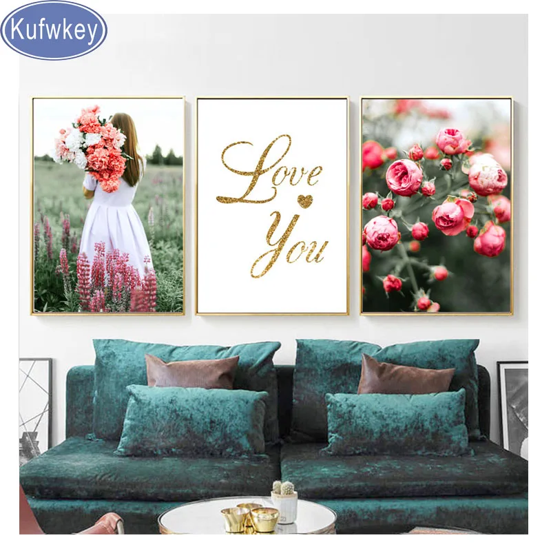 

diamond Mosaic girl and flower 3d picture Diamond Embroidery full triptych diamond painting Square round drill home decoration