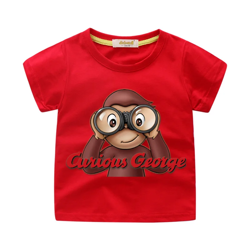 Летняя футболка с короткими рукавами для мальчиков, костюм для девочек, футболка с обезьяной с 3D принтом «Curious Джордж», детская одежда, детские футболки, WJ051 - Цвет: Red Tshirt