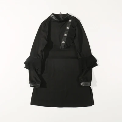 

Stand collar leather stitching in the long paragraph black small shirt women's leather real leather jacket