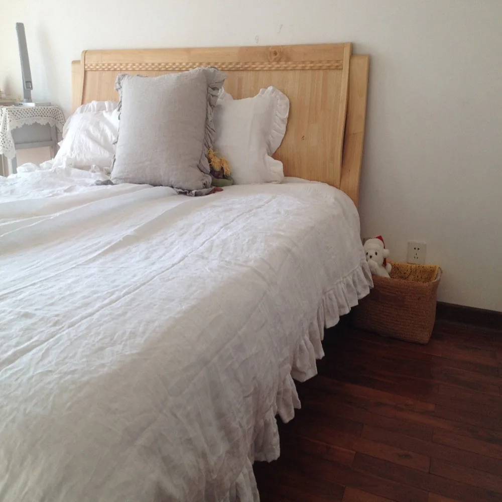 Washed Gray Linen Duvet Cover Queen French Ruffled Linen Duvet Bedding Natural Bed Linen 