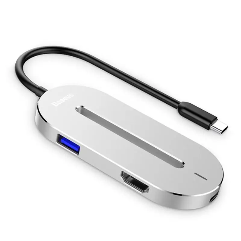 Baseus O хаб-конвертер Универсальный USB C штекер HDMI USB 3,0 Тип C Женский адаптер кабель для MacBook MateBook - Цвет: Серебристый