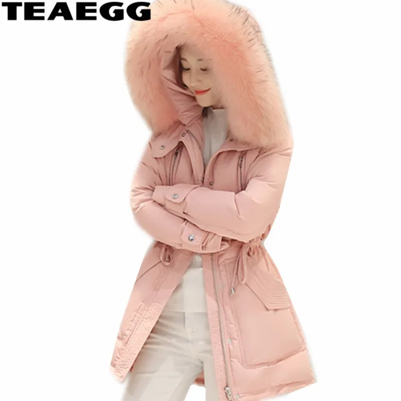 

TEAEGG Women Jacket Clothing Hooded Womens Raccoon Fur Parka Jacket 2020 Pink Womens Down Coat Winter Coat Plus Size 3XL AL450