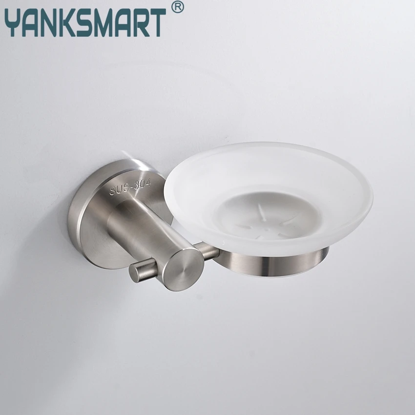 

YANKSMART Round Stainless steel Kitchen Bathroom Brushed Nickel Swivel Wall Mounted Soap Storage Dishes