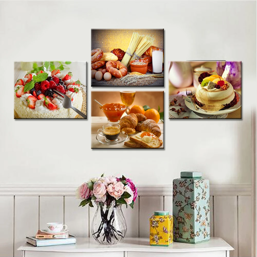 

4 Panel Modern Flower fruit Abstract Print Frameless Canvas Art Painting Home Decoration Modular Picture for Living Room Wall