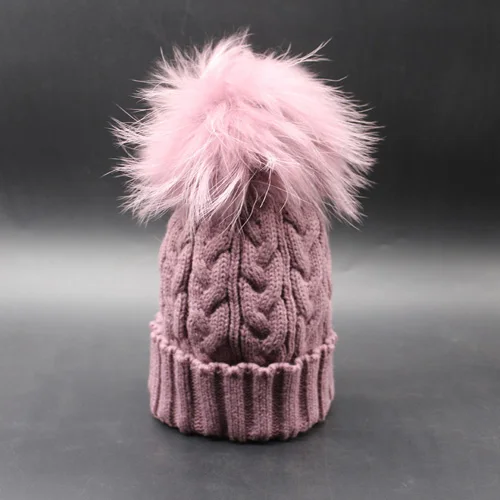 Модные женские зимние шапки из меха енота 15 см окрашенные Меховые помпоны женские шапки шапка из натурального меха - Цвет: Фиолетовый