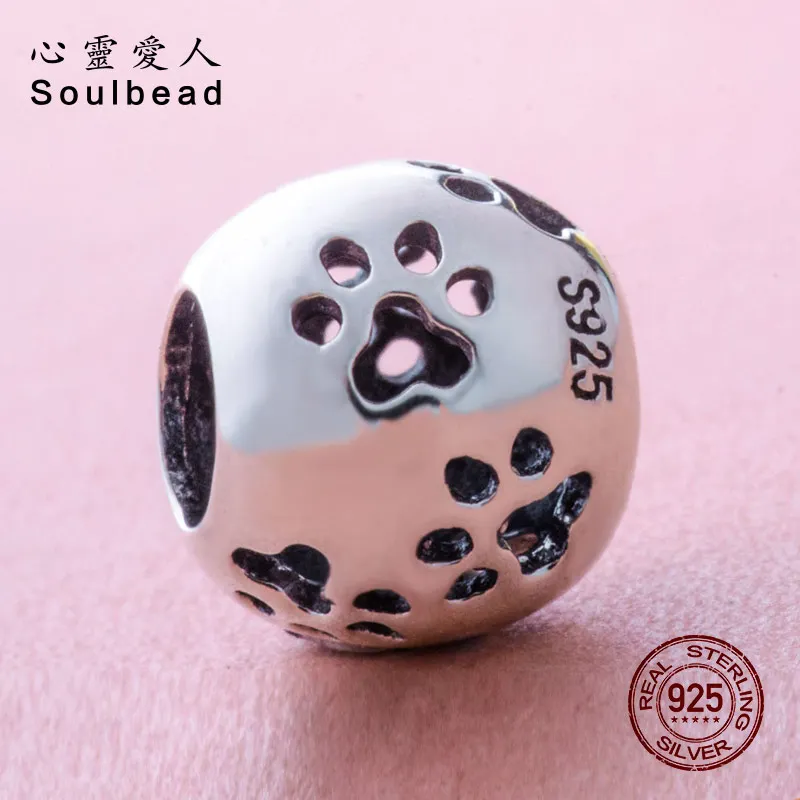 Soulbeads европейские стерлингового серебра 925 ажурные лапы принты Шарм Бусины Fit Pandora собака кулоны браслеты Сделай Сам SS2460