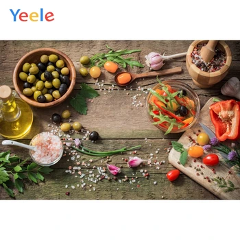 

Yeele Wooden Board Vegetables Seasoning Food Fruit Chili Kitchen Photography Backgrounds Photographic Backdrops for Photo Studio