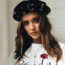 Винтажный шерстяной берет, шляпа, женское панк металлическое кольцо, обруч, плоский берет, кепка, элегантная женская французская Кепка, Осень-зима, хип-хоп, barot