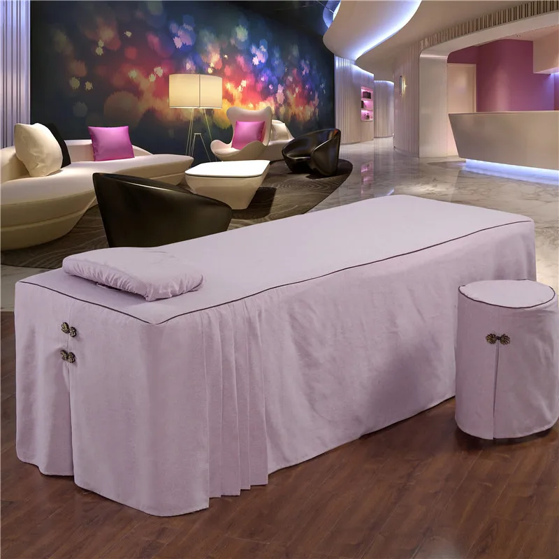 Чистый цвет хлопок вышивка короткая кровать юбка 70*190 см салон красоты покрывало с отверстием Индивидуальный размер розовый синий#615