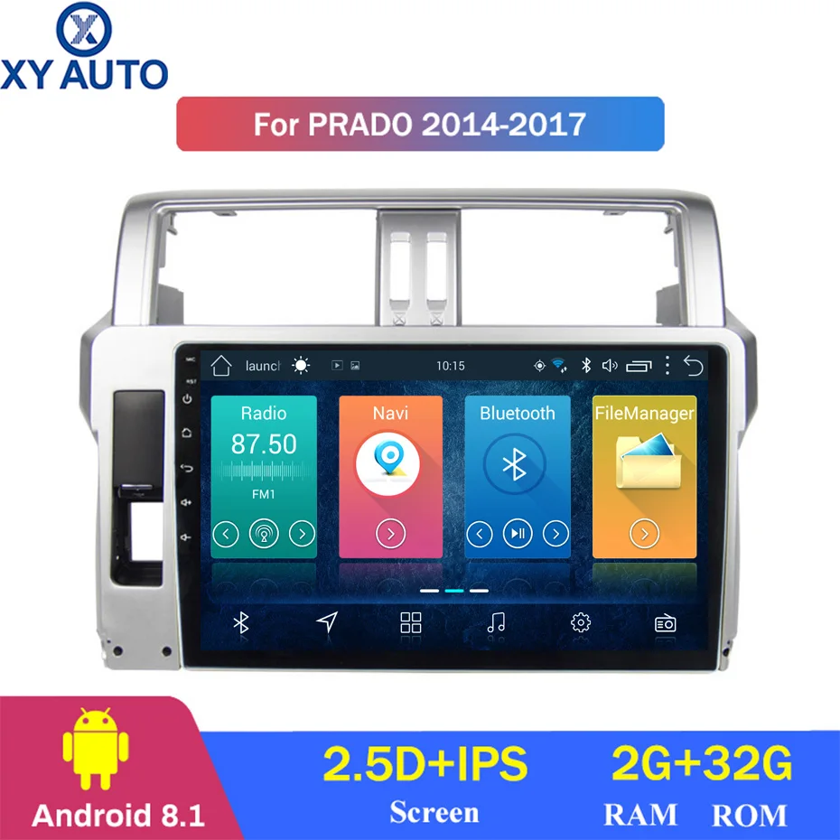 Clearance 10.1 inch 2.5D IPS HD multi-touch screen Android8.1 2G RAM 32G ROM NAVI For Toyota prado 2014-2017 with Bluetooth USB WIFI SWC 0