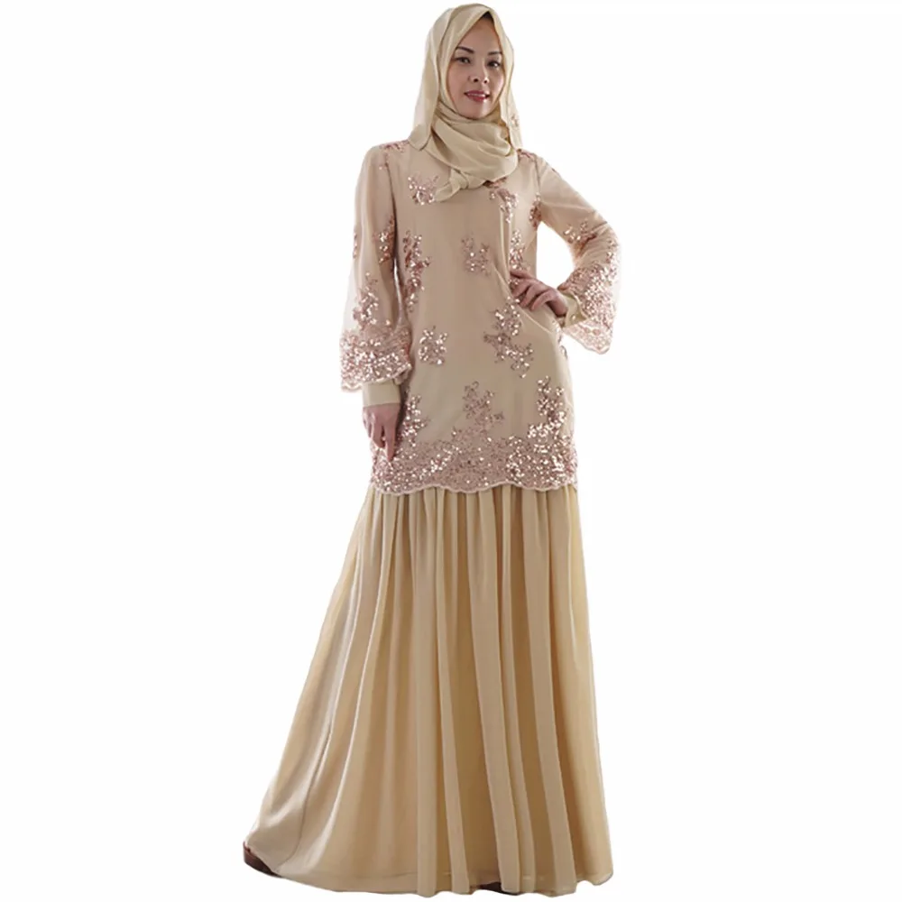 Babalet Women's Muslim Chiffon Maxi Dress Islamic Arabian Lace Robe High-end Muslin...