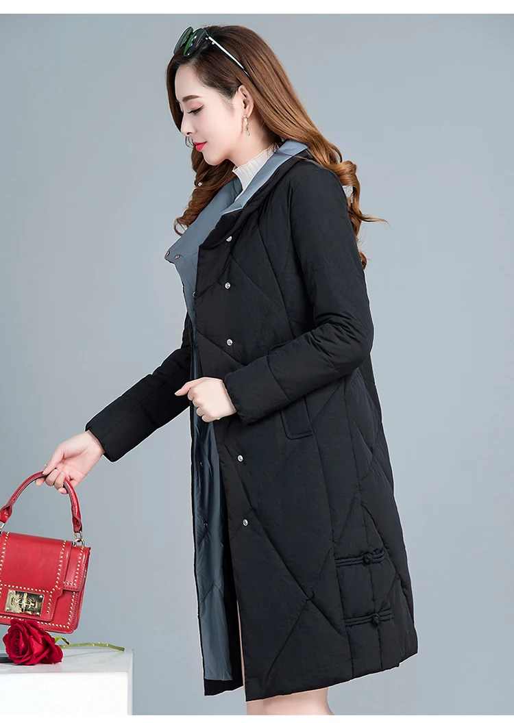 Зимняя куртка женская модная вышитая куртка средней длины с хлопковой подкладкой Женская приталенная хлопковая одежда больших размеров Женское пальто