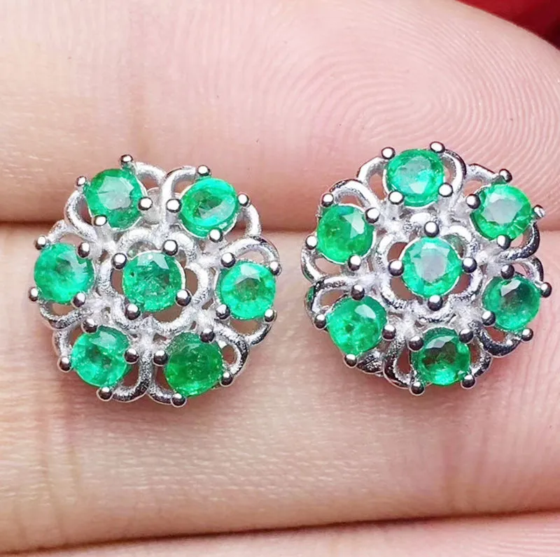 Natural emerald stud earring Free shipping Real original emerald 925