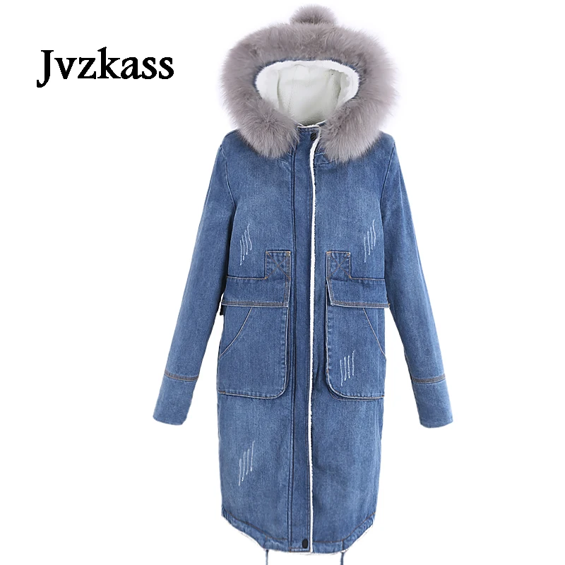 

Jvzkass Autumn and winter cotton coat women's self-cultivation thickening Fox fur collar cowboy lamb fur female winter Z210