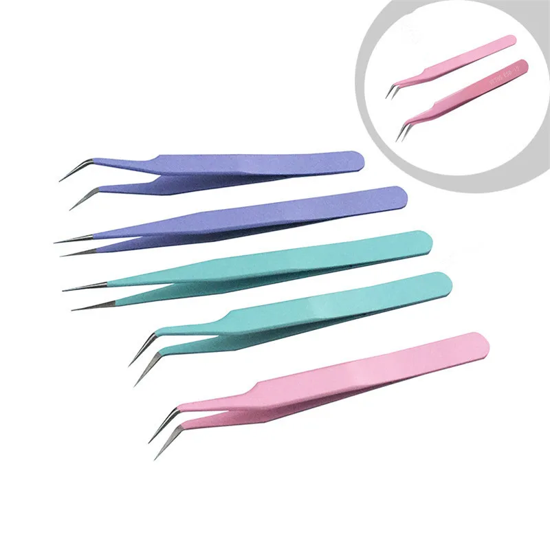 

Colored Anti-Static Tweezers for Eyelash Extension Eyebrow Stainless Steel Set Beauty Precision Tweezers Makeup Kit Repair Tools