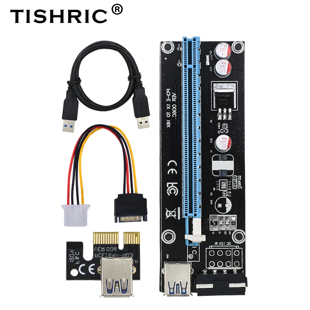 

TISHRIC 2018 VER 006C Riser Card New Arrival 4Pin PCI-E 1X to 16X USB3.0 SATA PCI Express Externder With LED Indicator for Ming