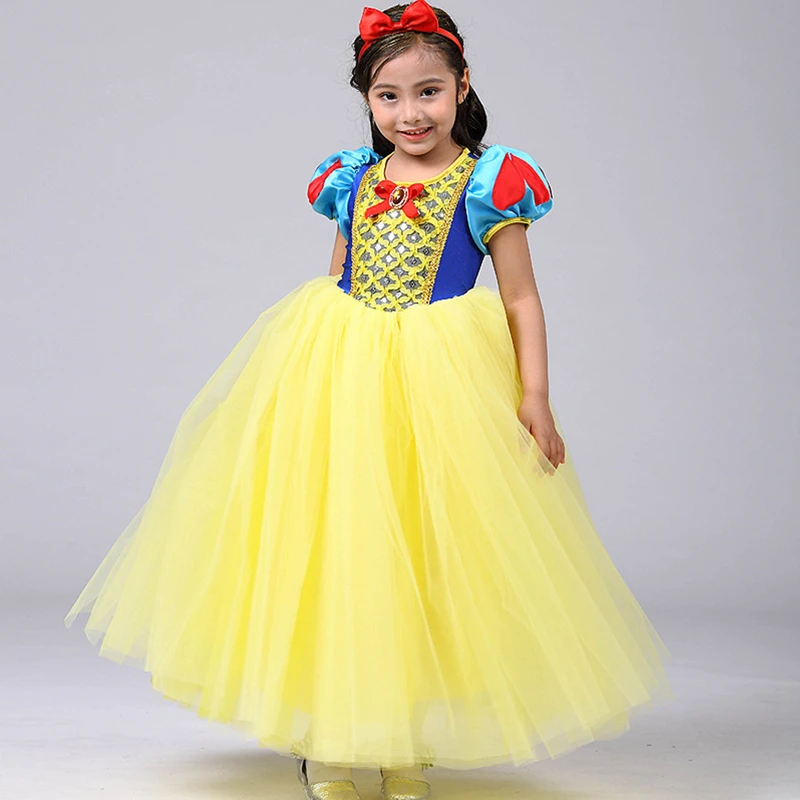 

2pcs/Set Snow White Princess Dress Tutu Tulle Fairy Tale Princess Cosplay Dress Cute Kids Girls Dress Halloween Cosplay Costume