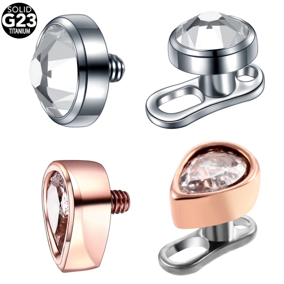 G23 Titaniuim Rotonda Gem Dermal Piercing 316L Goccia D'Acqua In Acciaio Micro Piercing Dermal Anchor Top Skin Diver Superficie Piercing