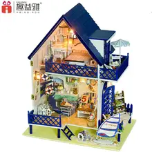 Домашнее украшение поделки DIY Кукольный дом большой деревянный кукольный дом 3D миниатюрная модель комплект кукольный домик мебель для комнаты светодиодный светильник 130-16