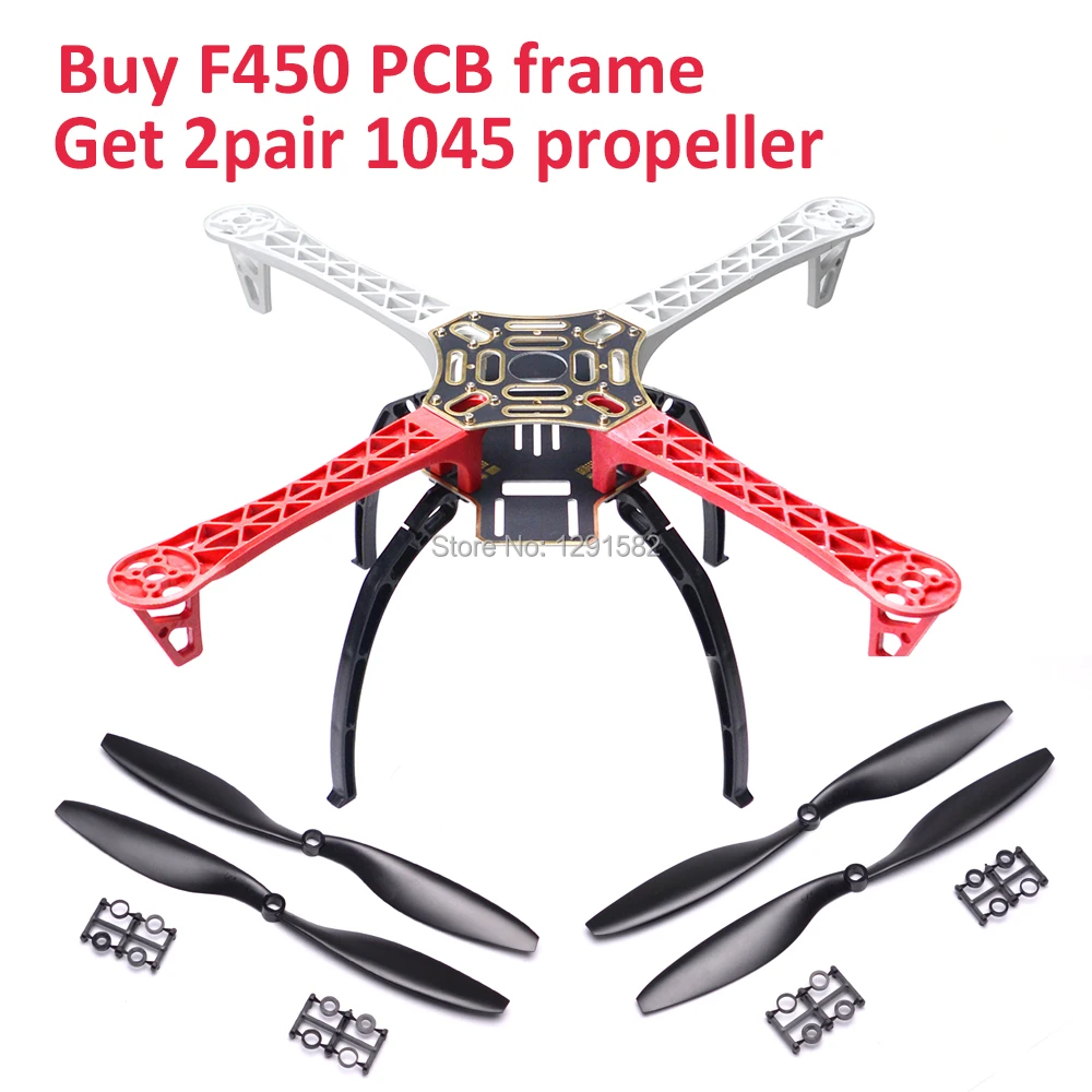 

F450 450mm Frame PCB with plastic Landing Gear Skid and 1045 black Propeller for F450 X500 FPV Quadcopter