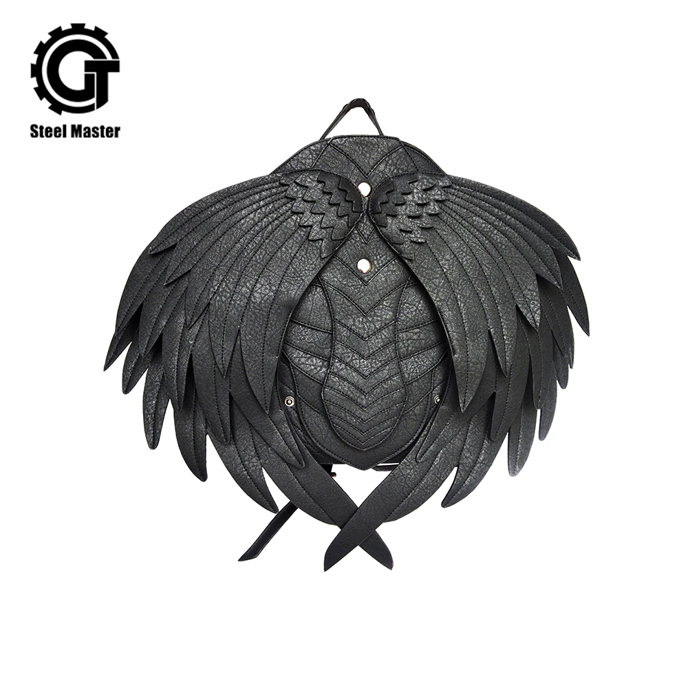 

Punk Angel Wing Backpack for Men Women Gothic Black Leather Devil Backpacks Vintage Fashion School Bag Vampire Retro Bags