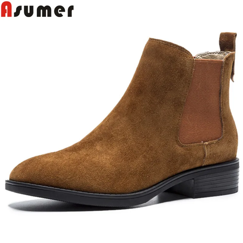 

ASUMER 2019 hot sale new arrival shoes woman round toe suede leather boots women med heels shoes autumn winter boots women