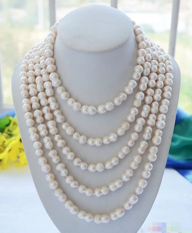 

P4536 100" 18mm NATURE white double freshwater BIWA pearl necklace ^^^@^Noble style Natural Fine jewe FREE SHIPPING
