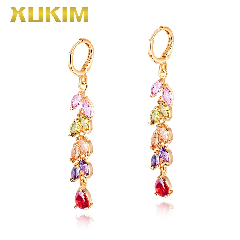 

WE305 Xukim Jewelry Gold Plaitng Colorful Stone Stick Earrings Drop Earrings