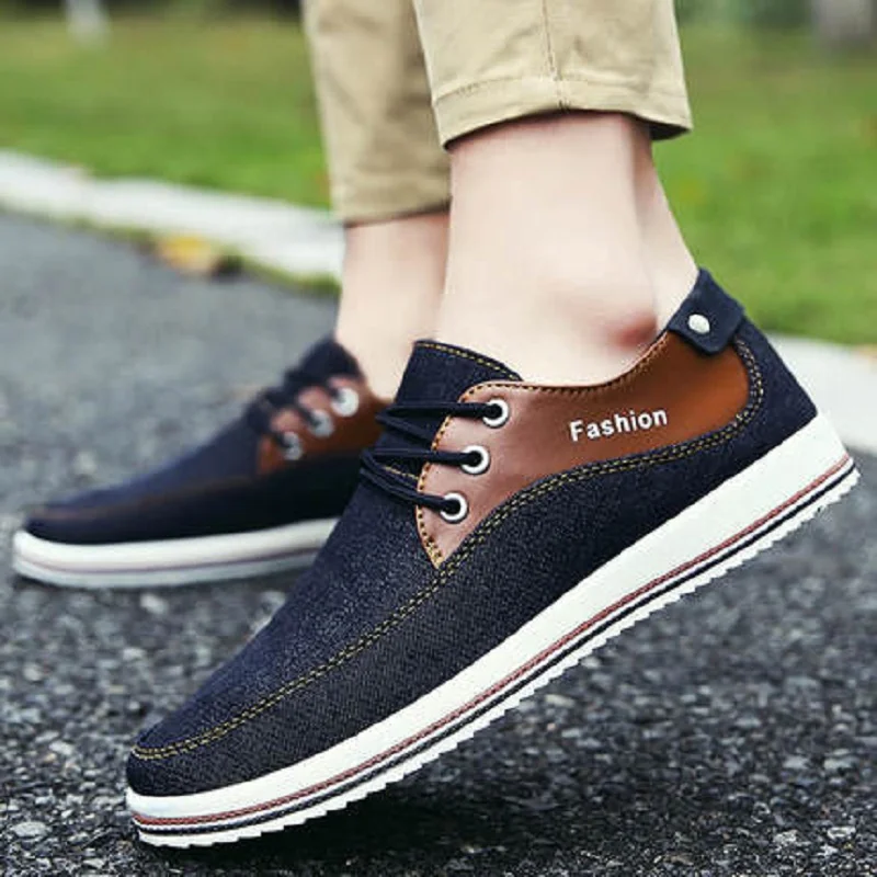 

2018 Men's Fashion Solid Color Comfort Breathable Casual Canvas Shoes Men's Lace Denim Shoes