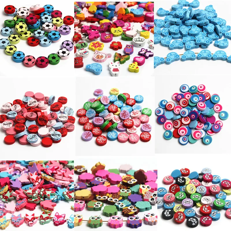 

Mixed Sale Wooden Beads 20pcs Multicolor Mixed Spacer Beading Wood Beads for Jewelry Making DIY Baby Pacifier clip Rattle