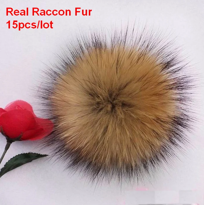 15pcs/lot Wholesale Price Real Raccoon Fur Ball 14cm Genuine Fur Pompom For Women Kids Winter Skullies Beanies Hat DIY Pompoms