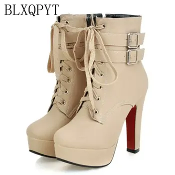 

BLXQPYT Big size 33-47 short Boots shoes woman Mujer Fashion Ankle Boots Sexy high Heels Spring Autumn Winter Women Shoes X-2