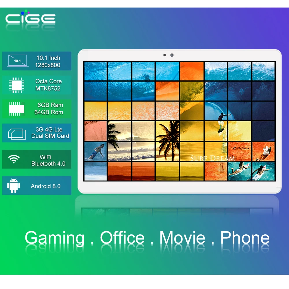 CIGE глобальная Версия ОС Android 8,0 10 дюймов планшет Octa Core 6 ГБ Оперативная память 64 Гб Встроенная память 1280*800 с двумя сим-картами Планшеты PC 10,1 игровой
