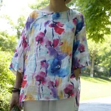 Продукт, летом г., дизайн, хлопок, лен, свободный большой ярдов женской футболки