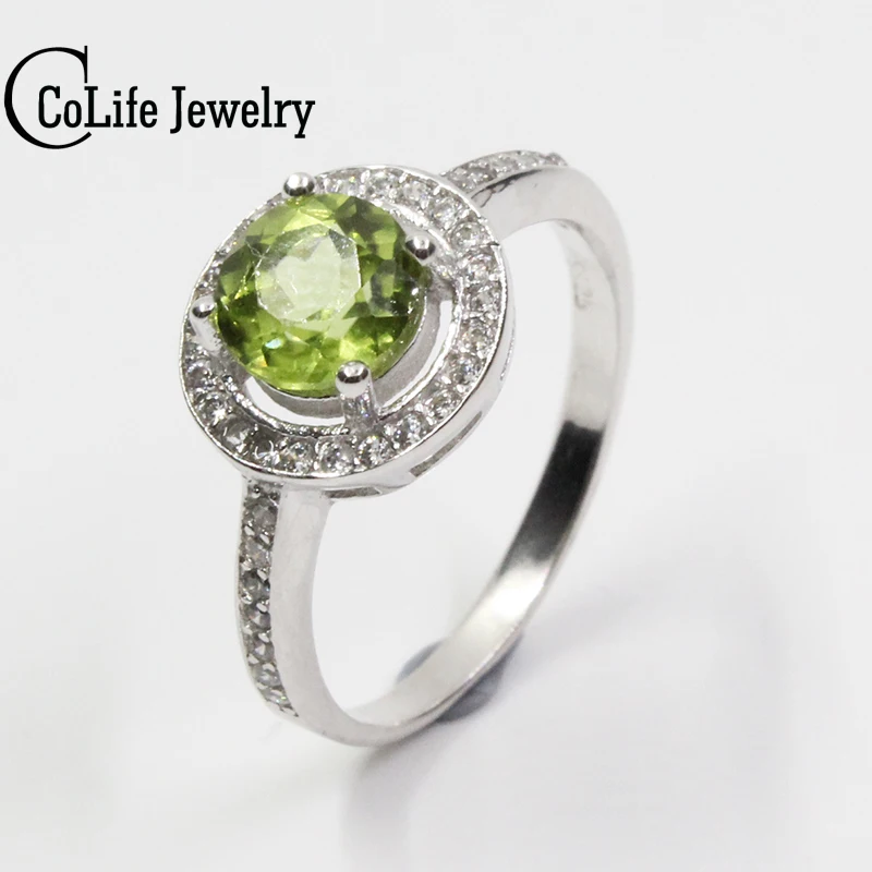 Classic round olivine stone ring 6mm*6mm genuine high quality peridot
