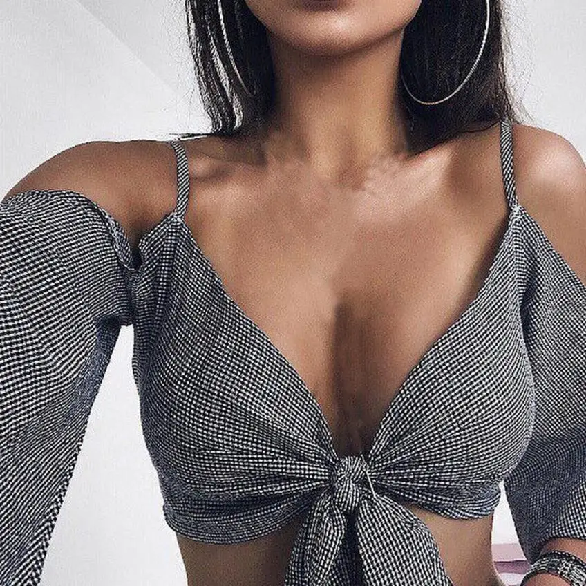 

CHAMSGEND Women's Fashion Ladies Bow Tops Plaid Back Sleeveless V-neck Sexy Crop Top Shirt Blouse Tanks Drop Shipping 1F27*