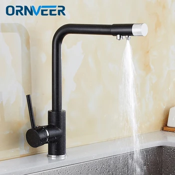 

Black Kitchen Faucets Deck Mounted Mixer Tap 360 Degree Rotation with Water Purification Features Mixer Tap Crane For Kitchen