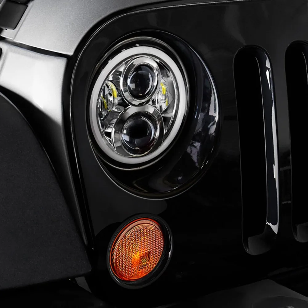 Пара 7 дюймов круглый проектор Wrangler светодиодные фары с Halo Angel Eye Ring/DRL/Янтарные указатели поворота для Jeep JK LJ CJ