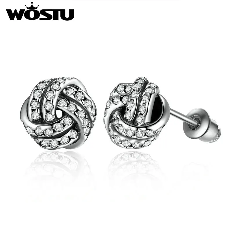 

Hot Sale Silver Sparkling Love Knots Stud Earrings For Women Compatible With Jewelry Original Gift