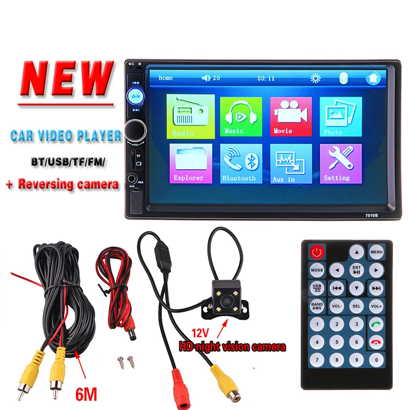  7" HD Car Radio Player Rear View Camera Bluetooth Stereo FM MP3 MP4 MP5 Audio Video USB Auto Electronics autoradio charger 2 DIN 