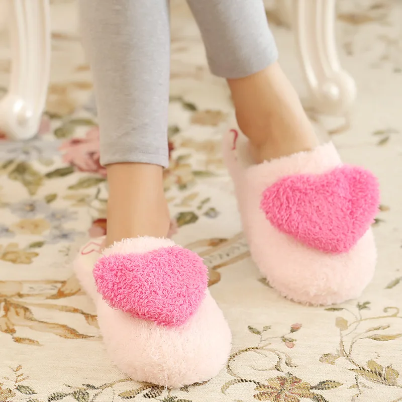 

KESMALL Women Slippers Home Floor Soft Women indoor Flock Slippers Outsole Heart-Shaped Shoes Female Cashmere Warm Casual Shoes