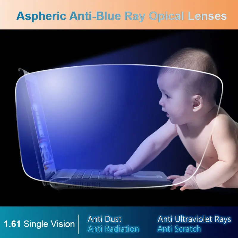 1.61 Anti-Blue Ray Single Vision Aspheric Optical Lenses Prescription Spectacles Eyewear Vision Degree Lens for Eyeglasses Frame