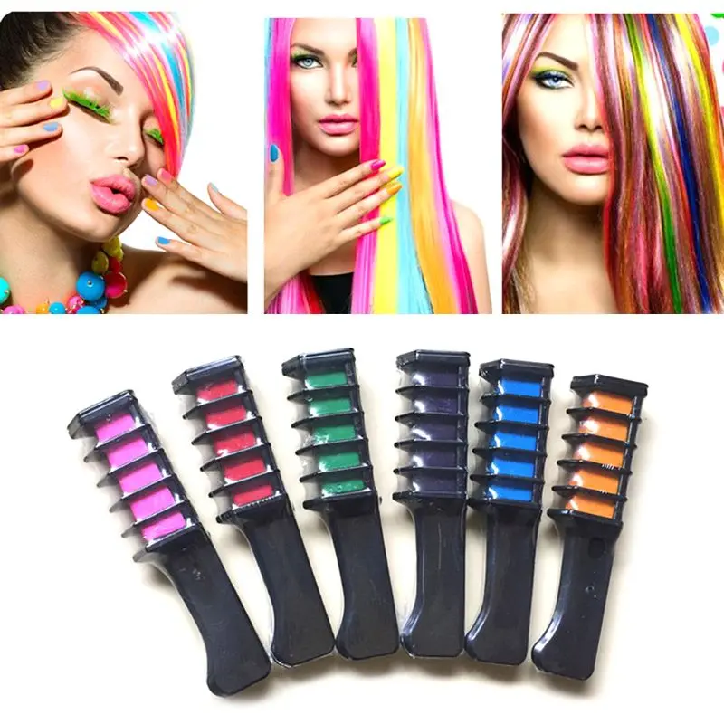 

6 Colors/set Mini Disposable Pro Personal Use Hair Chalk Color Comb Dye Kits Temporary party Cosplay Salon Hairs Dyeing Tool