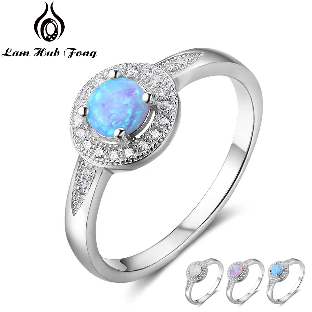 Настоящее чистое 925 пробы серебро, круглые кольца с Синим Опалом для женщин, циркониевые свадебные украшения, подарок на день рождения для девушки(Lam Hub Fong