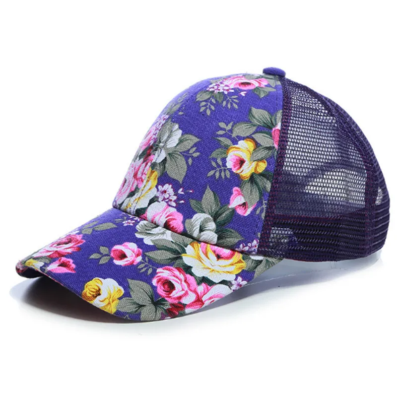 2021 Simple Women's Baseball Cap Summer Multicolor Flower Printing Girls Snapback Brethable Adjustable Mesh Casual Wild Sun Hat 5