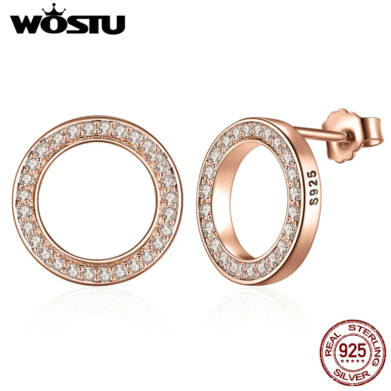100% 925 Sterling Silver & Gold Color Forever Stud Earrings With & Clear CZ For Women Original Fine Jewelry Gift - Image 2
