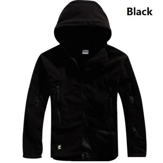 Мужская военная зимняя теплая флисовая тактическая куртка для улицы, спортивная куртка с капюшоном, милитари софтшелл, походная армейская куртка - Цвет: BLACK