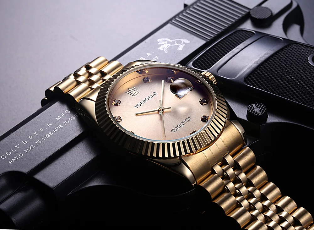 Топ люксовый бренд TORBOLLO Мужские кварцевые часы золотые из нержавеющей стали повседневные наручные часы мужские часы модные Relogio Masculino