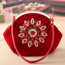 Exquisite Strass Dekor Retro Frauen Abend Handtaschen Trauung Samt Clutch Abendtasche Vintage Taschen